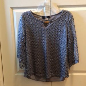 Ashley Blue gray lace top sheer lace shoulders M